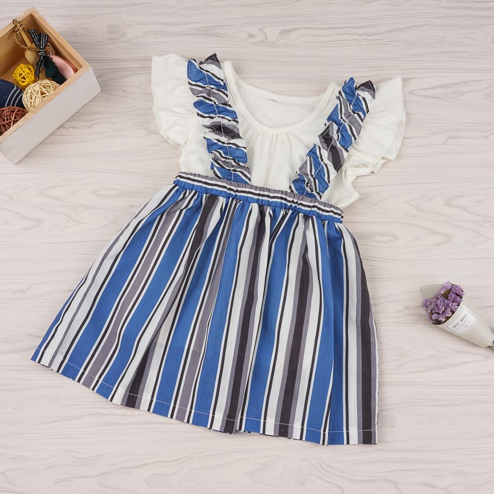 Baby Girls Solid Color Short Sleeve Top & Striped Suspender Skirt Wholesale Clothing Baby - PrettyKid
