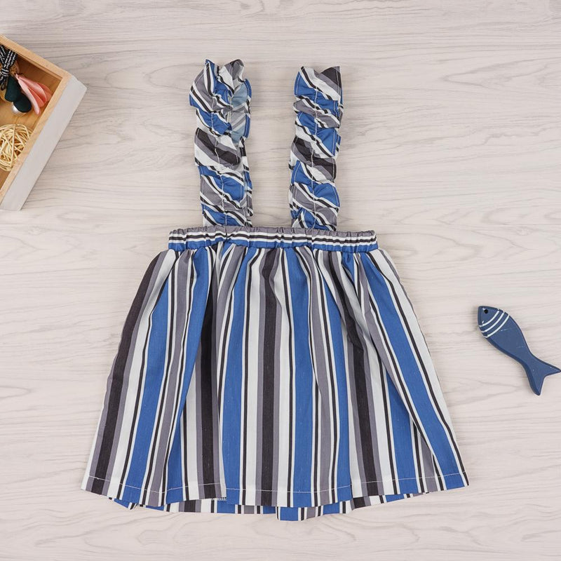 Baby Girls Solid Color Short Sleeve Top & Striped Suspender Skirt Wholesale Clothing Baby - PrettyKid