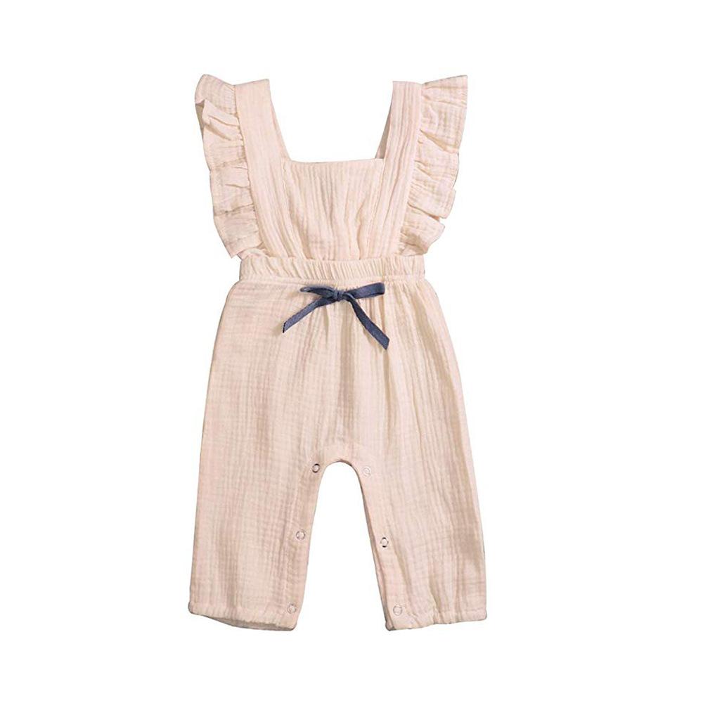 Baby Girl Solid Color Sleeve Cotton Linen Romper Baby Romper Wholesale - PrettyKid