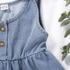 Girls Solid Color Sleeveless Button Denim Dresses Wholesale Girl clothes - PrettyKid
