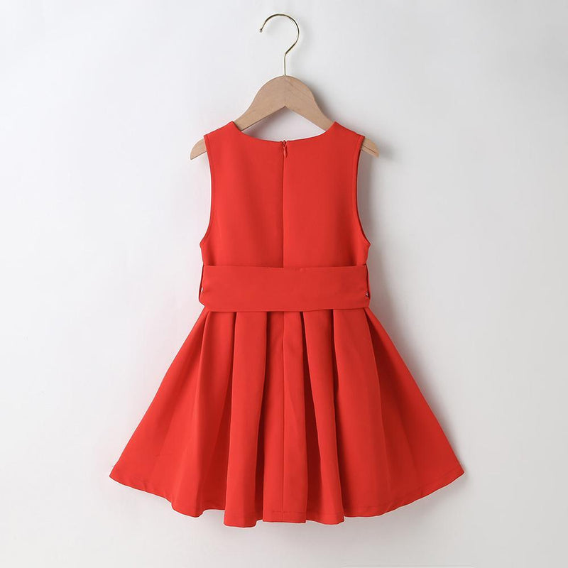 Girls Solid Color Sleeveless Casual Belt Dress Wholesale Little Girl Dresses - PrettyKid