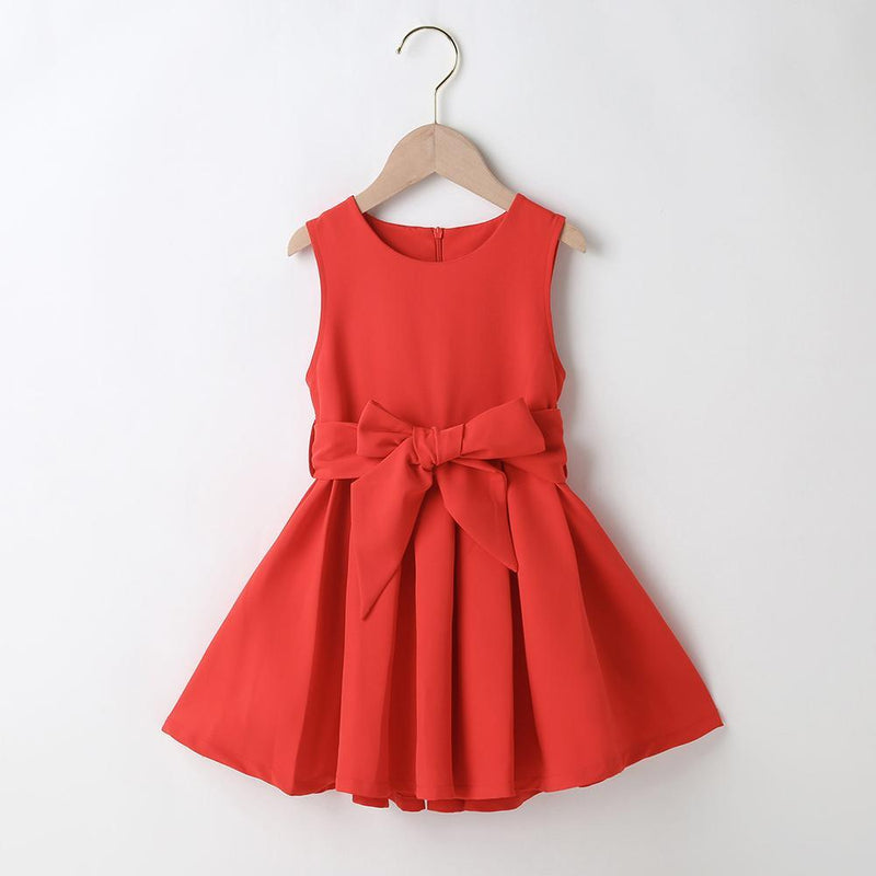 Girls Solid Color Sleeveless Casual Belt Dress Wholesale Little Girl Dresses - PrettyKid