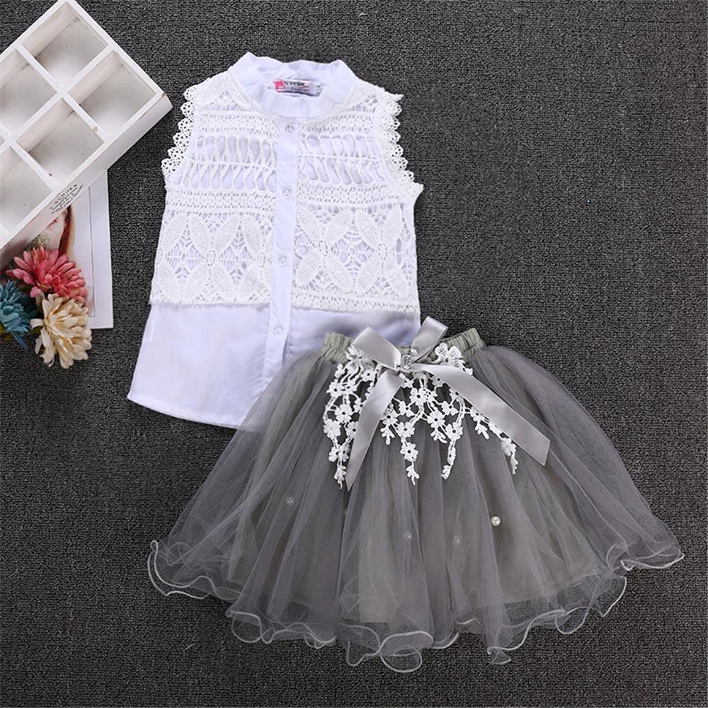 Girls Solid Color Sleeveless Lace Button Top & Tulle Skirt Toddler Girls Wholesale - PrettyKid