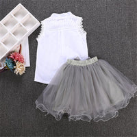 Girls Solid Color Sleeveless Lace Button Top & Tulle Skirt Toddler Girls Wholesale - PrettyKid