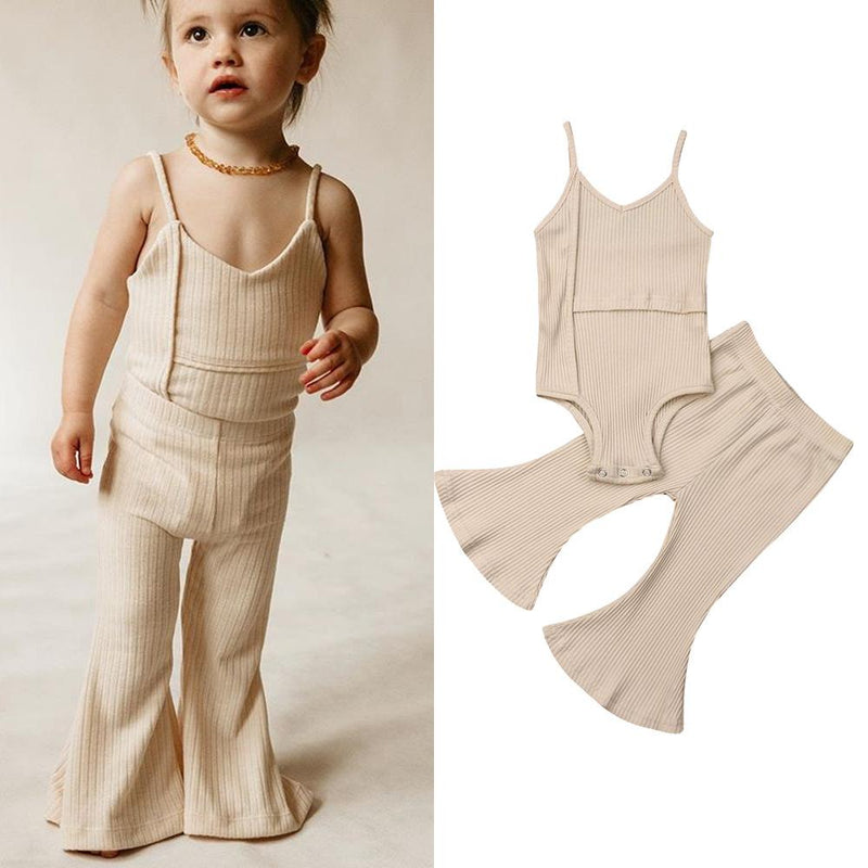 Toddler Girls Solid Color Sleeveless Romper & Bell Trousers Toddler Girls Wholesale - PrettyKid