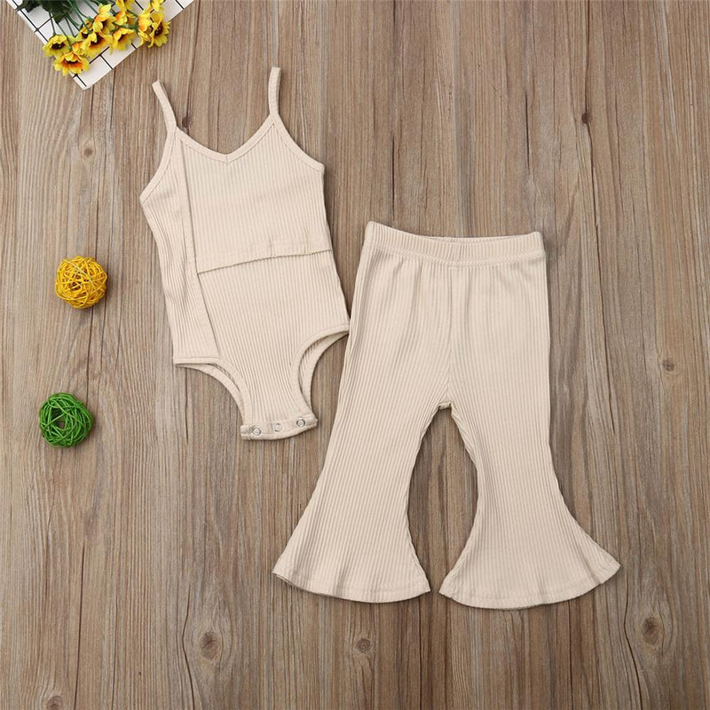 Toddler Girls Solid Color Sleeveless Romper & Bell Trousers Toddler Girls Wholesale - PrettyKid
