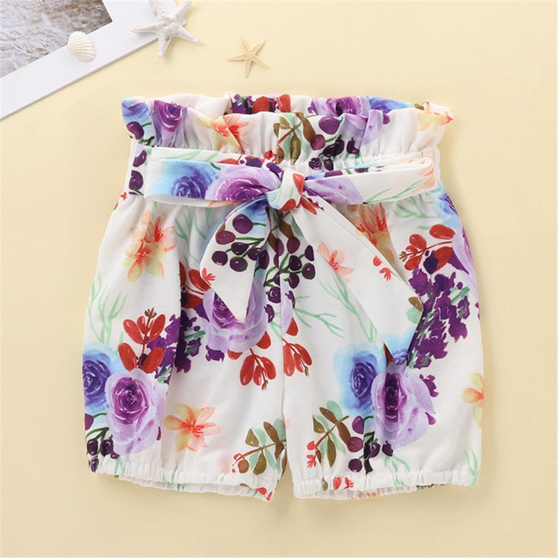 Baby Girls Solid Color Sleeveless Romper & Floral Shorts & Headband Baby Boutique Clothes Wholesale - PrettyKid