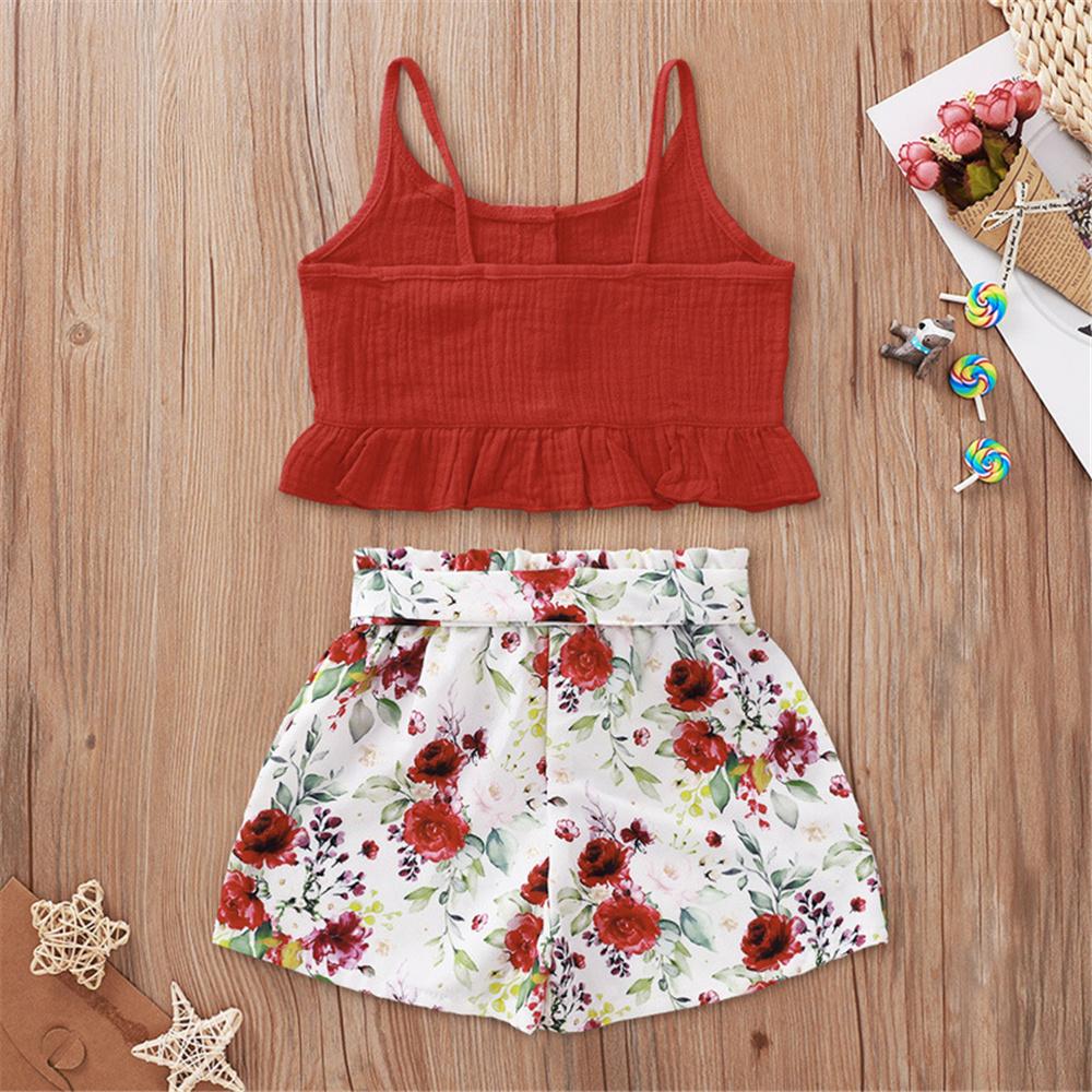 Girls Solid Color Sleeveless Top & Floral Shorts Girl Boutique clothes Wholesale - PrettyKid