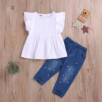Girls Solid Color Sleeveless Top & Pearl Jeans Toddler Girls Wholesale - PrettyKid
