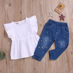 Girls Solid Color Sleeveless Top & Pearl Jeans Toddler Girls Wholesale - PrettyKid