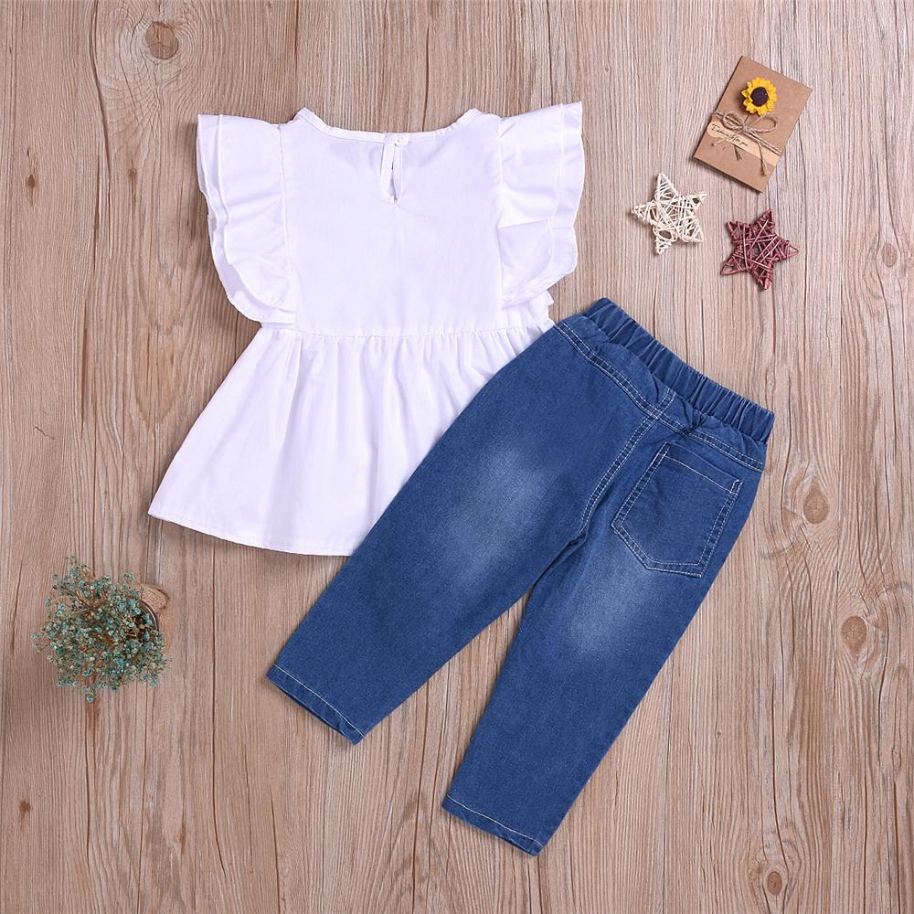 Girls Solid Color Sleeveless Top & Pearl Jeans Toddler Girls Wholesale - PrettyKid
