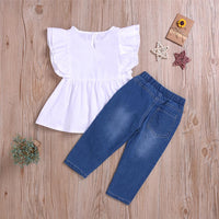 Girls Solid Color Sleeveless Top & Pearl Jeans Toddler Girls Wholesale - PrettyKid