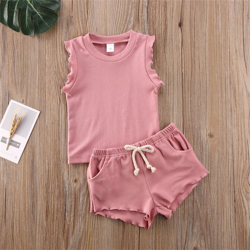 Baby Girls Solid Color Sleeveless Top & Shorts Baby clothes - PrettyKid