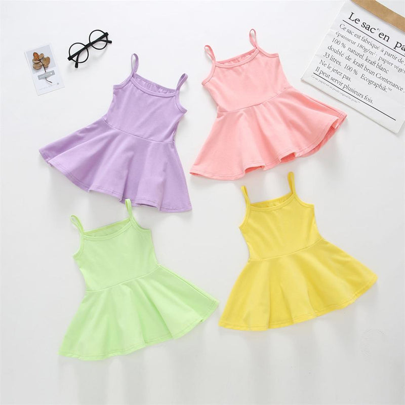 Girls Solid Color Sling Dress Wholesale Clothing For Girls - PrettyKid