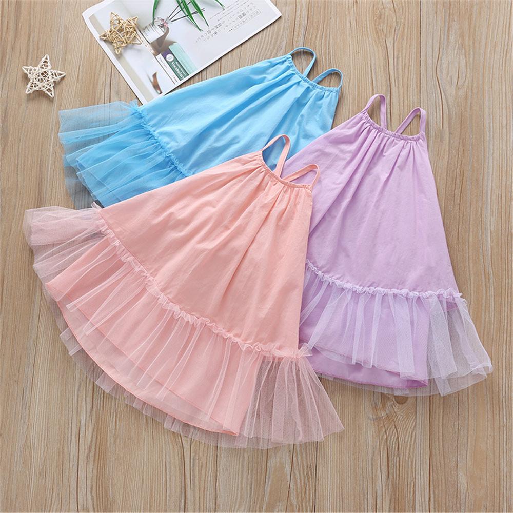 Baby Girls Solid Color Sling Mesh Dress Kids Clothing Suppliers - PrettyKid