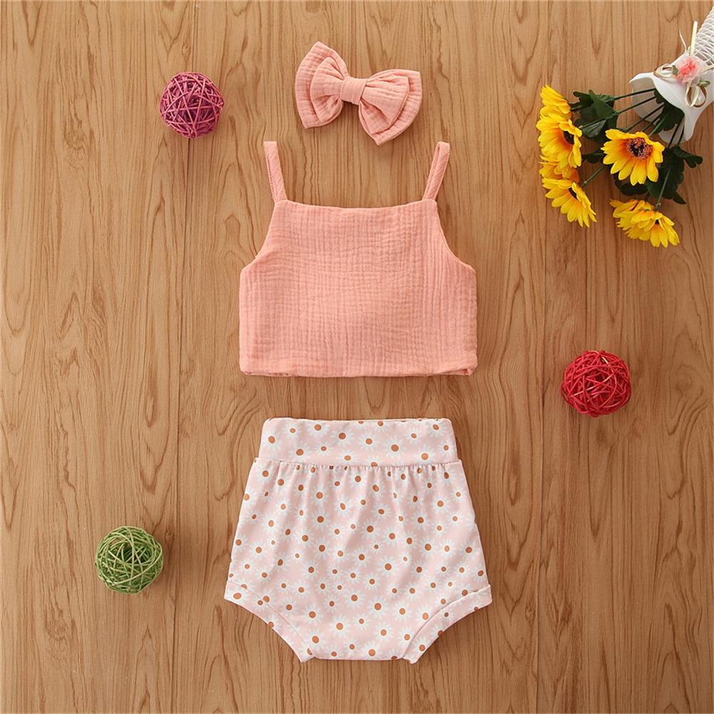 Baby Girls Solid Color Sling Top & Floral Shorts & Headband Baby Wholesale vendors - PrettyKid
