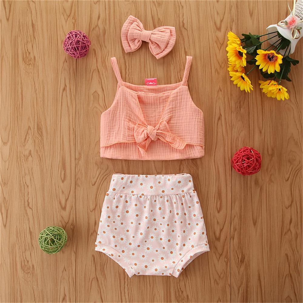 Baby Girls Solid Color Sling Top & Floral Shorts & Headband Baby Wholesale vendors - PrettyKid