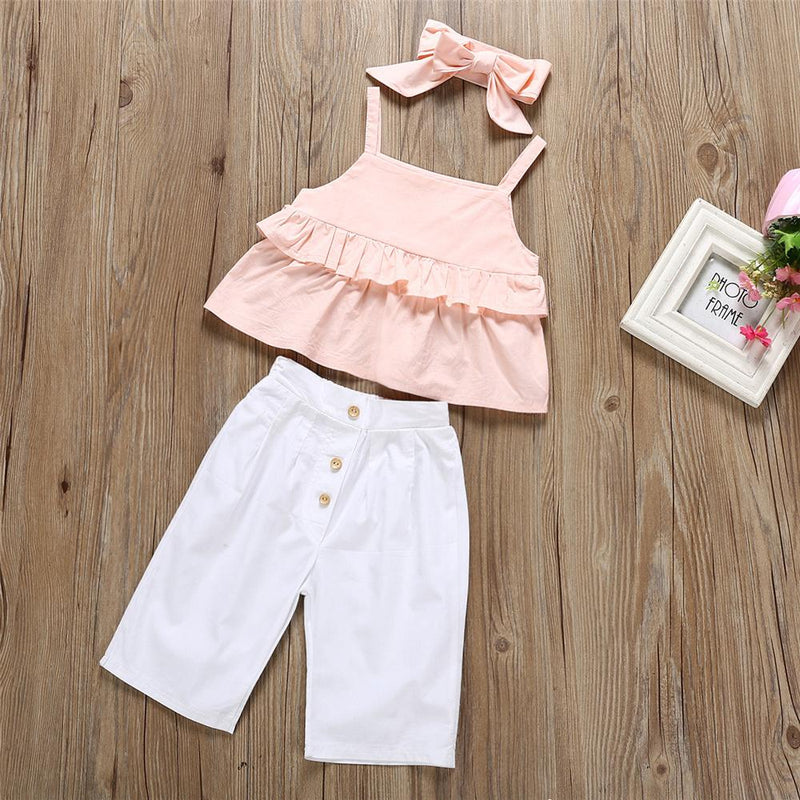 Girls Solid Color Sling Top & Pants & Headband Girls Clothing Wholesalers - PrettyKid
