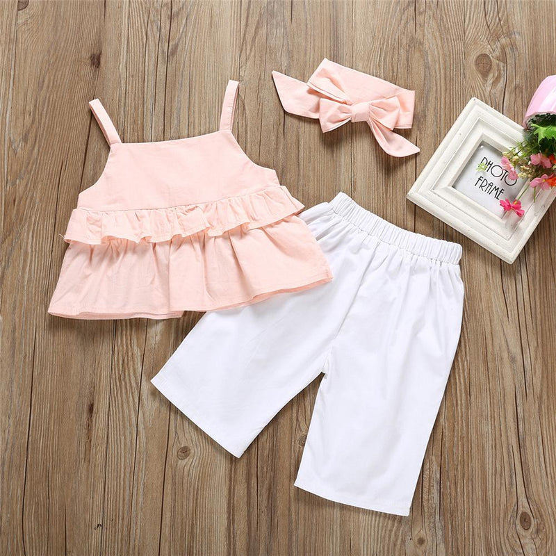 Girls Solid Color Sling Top & Pants & Headband Girls Clothing Wholesalers - PrettyKid