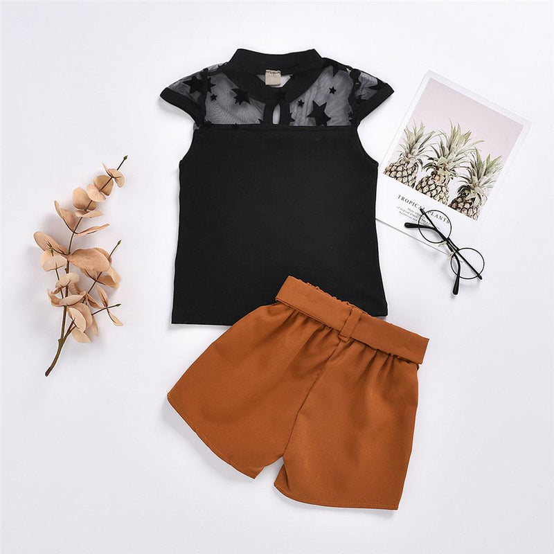 Girls Solid Color Star Sleeveless Top & Shorts Wholesale Girl Boutique Clothing - PrettyKid