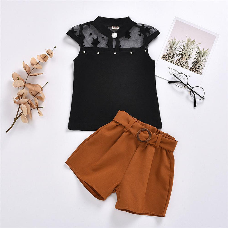 Girls Solid Color Star Sleeveless Top & Shorts Wholesale Girl Boutique Clothing - PrettyKid