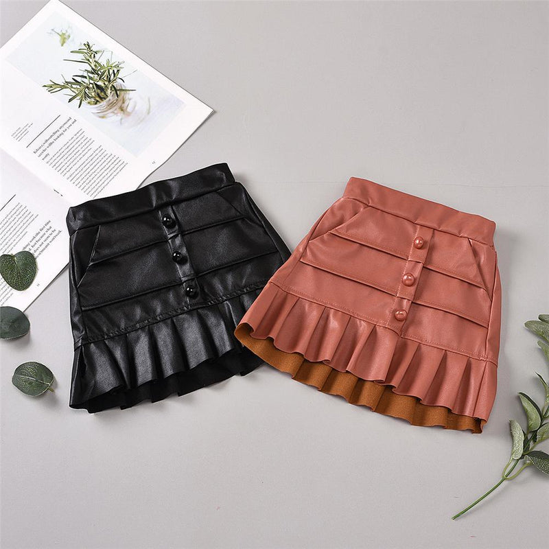 Toddler Girls Solid Color Stylish PU Skirt Girls Clothes Wholesale - PrettyKid