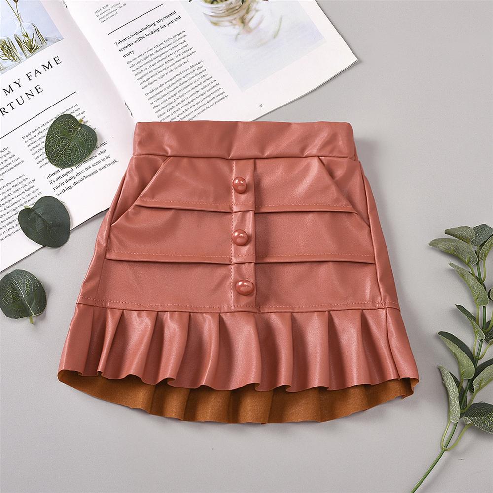 Toddler Girls Solid Color Stylish PU Skirt Girls Clothes Wholesale - PrettyKid