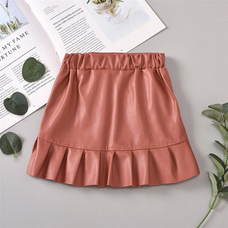 Toddler Girls Solid Color Stylish PU Skirt Girls Clothes Wholesale - PrettyKid