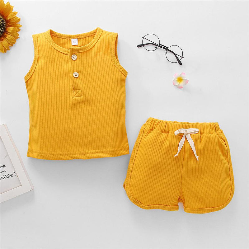 Unisex Solid Color Summer Sleeveless Tracksuit Trendy Kids Wholesale clothes - PrettyKid