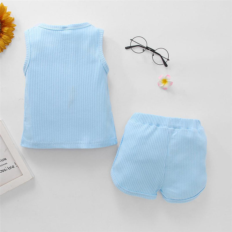 Unisex Solid Color Summer Sleeveless Tracksuit Trendy Kids Wholesale clothes - PrettyKid