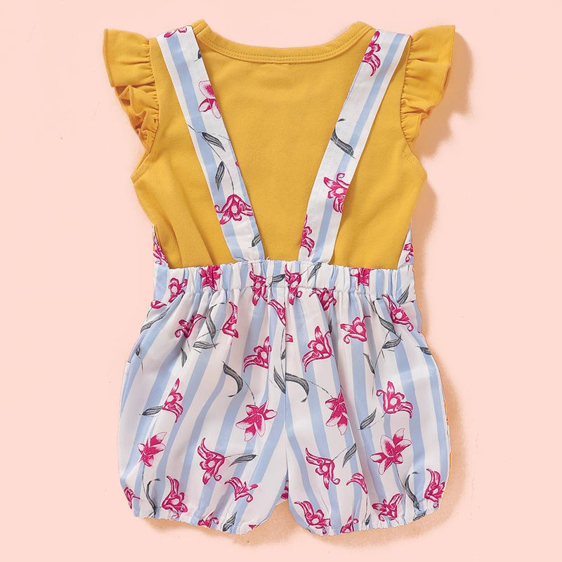 Baby Girls Solid Color Summer Top & Floral Overalls Baby clothing Cheap Wholesale - PrettyKid