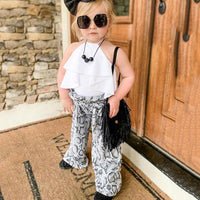 Girls Solid Color Tie Neck Top & Trousers Wholesale Girls Boutique clothes - PrettyKid