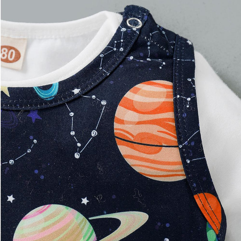 Baby Boy Solid Color Top & Space Printed Romper Baby Clothing Cheap Wholesale - PrettyKid