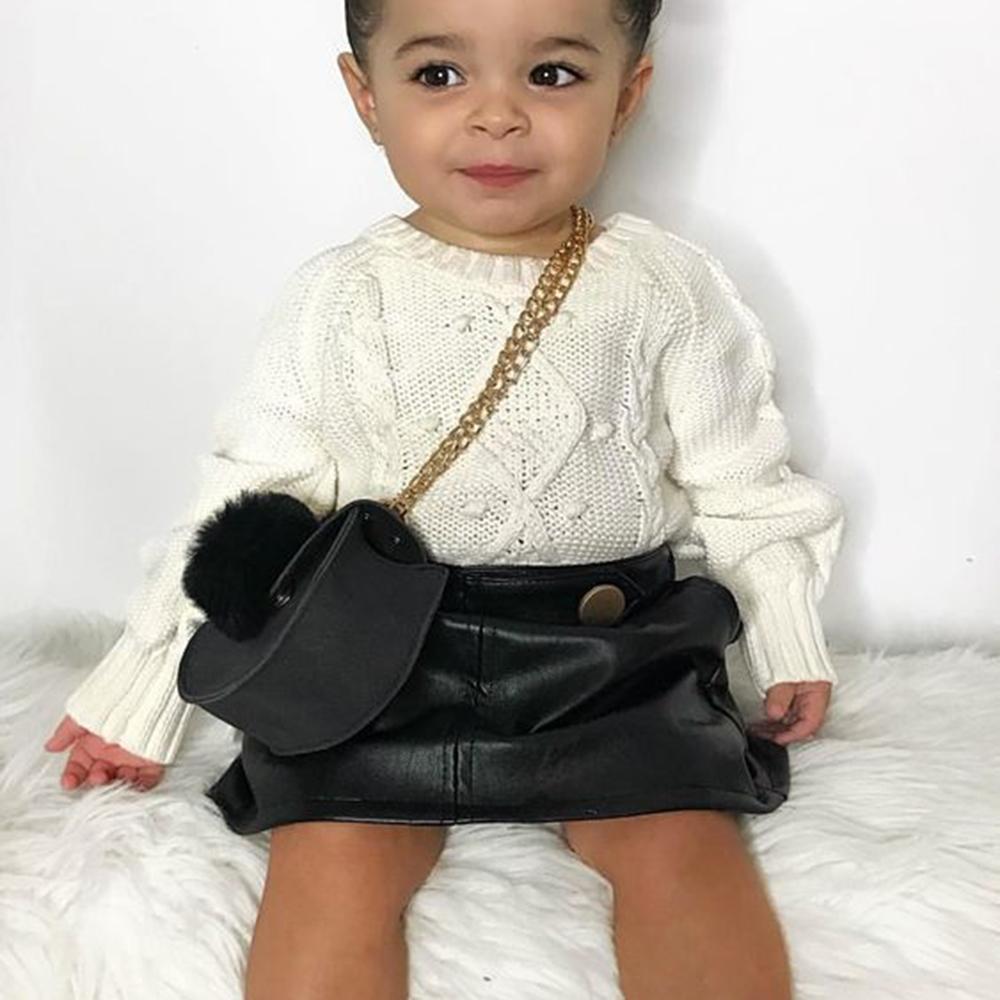 Girls Solid Color Twist Crew Neck Sweaters & PU Skirt Wholesale Girls - PrettyKid