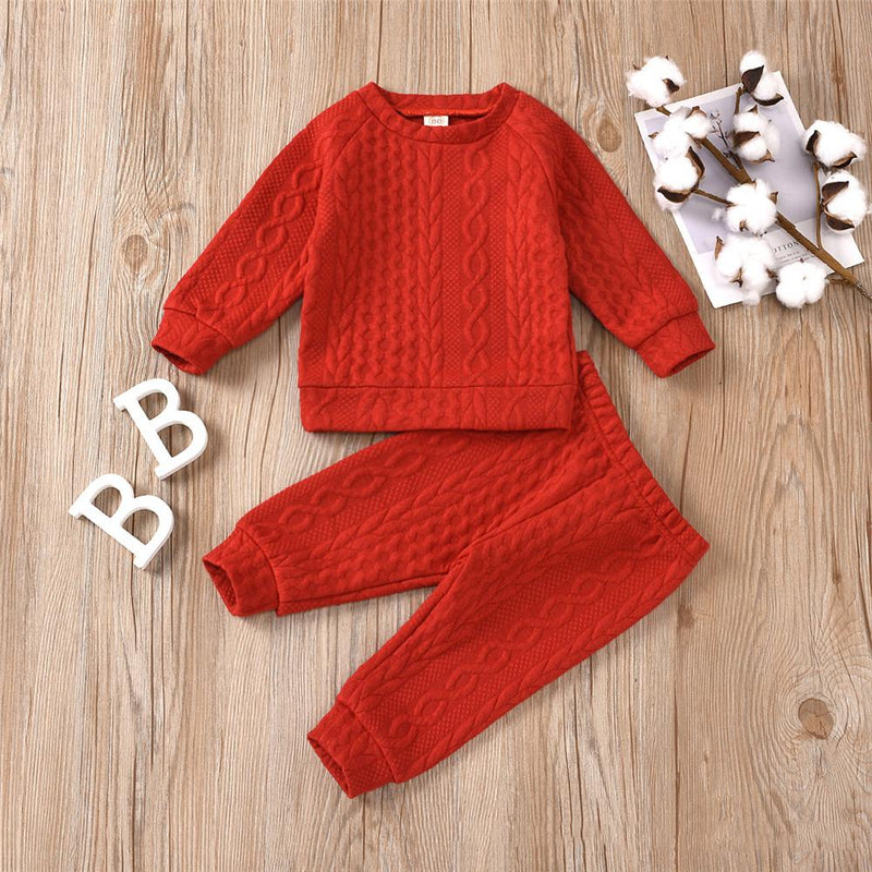 Unisex Solid Color Twist Long Sleeve Top & Pants Kids Wholesale Clothing - PrettyKid