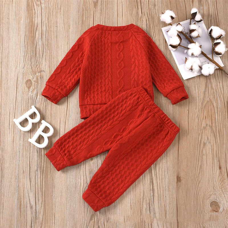 Unisex Solid Color Twist Long Sleeve Top & Pants Kids Wholesale Clothing - PrettyKid