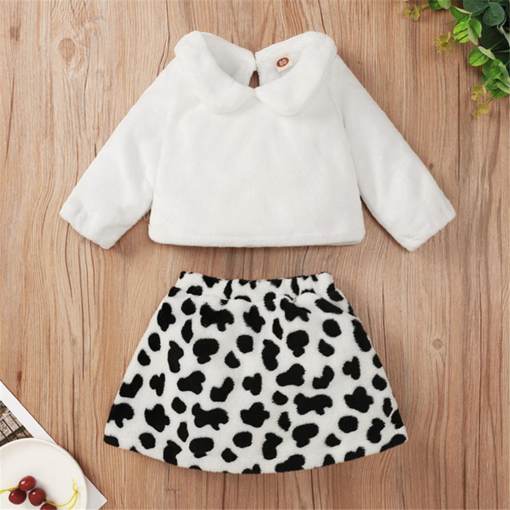 Baby Girls Solid Color Winter Long Sleeve Top & Spot Printed Skirt Wholesale Baby Boutique Items - PrettyKid