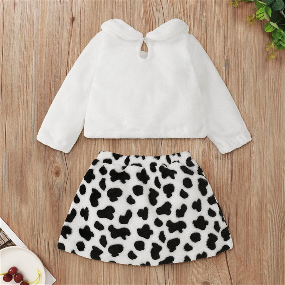 Baby Girls Solid Color Winter Long Sleeve Top & Spot Printed Skirt Wholesale Baby Boutique Items - PrettyKid