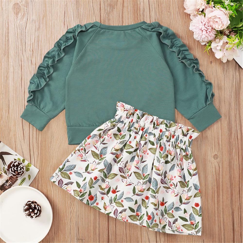 Girls Solid Crew Neck Pullover & Floral Skirt Wholesale Clothing Baby - PrettyKid
