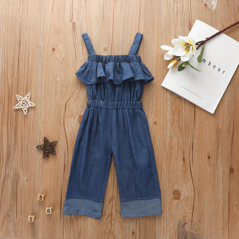 Girls Solid Denim Jumpsuits Wholesale - PrettyKid