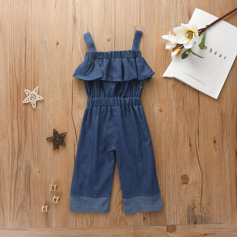 Girls Solid Denim Jumpsuits Wholesale - PrettyKid