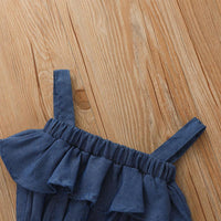 Girls Solid Denim Jumpsuits Wholesale - PrettyKid