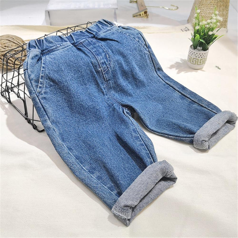 Boys Solid Elastic Waist Jeans Boy Clothes Wholesale - PrettyKid