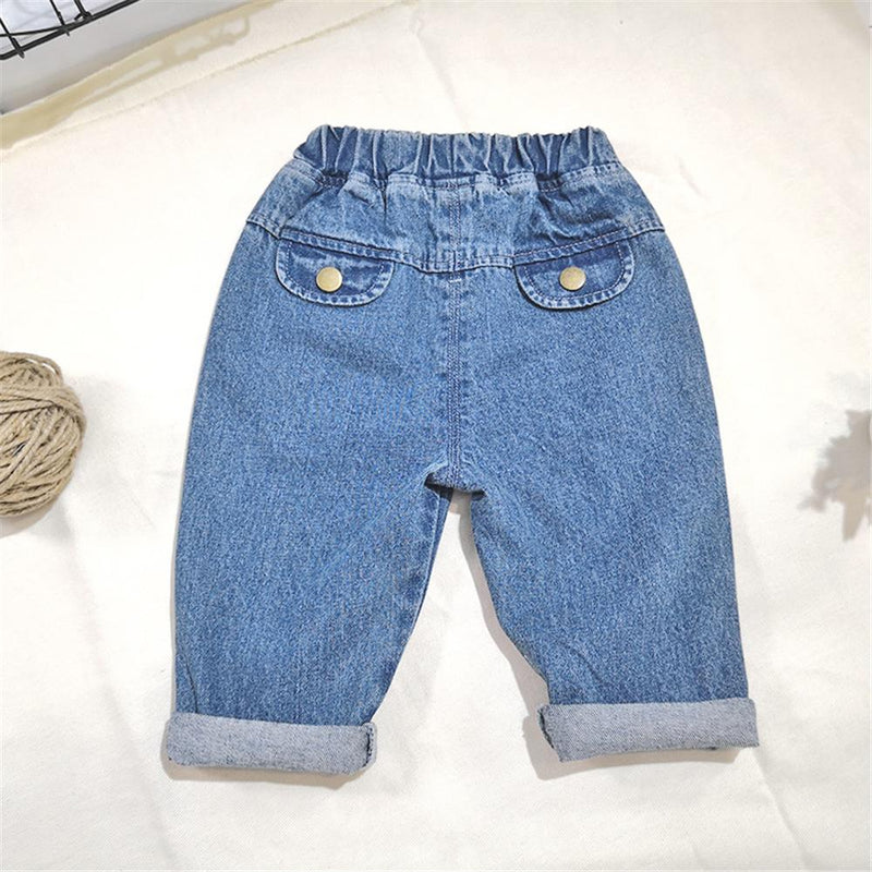 Boys Solid Elastic Waist Jeans Boy Clothes Wholesale - PrettyKid