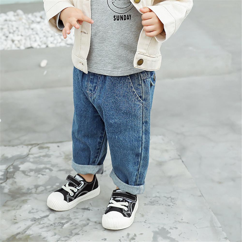 Boys Solid Elastic Waist Jeans Boy Clothes Wholesale - PrettyKid