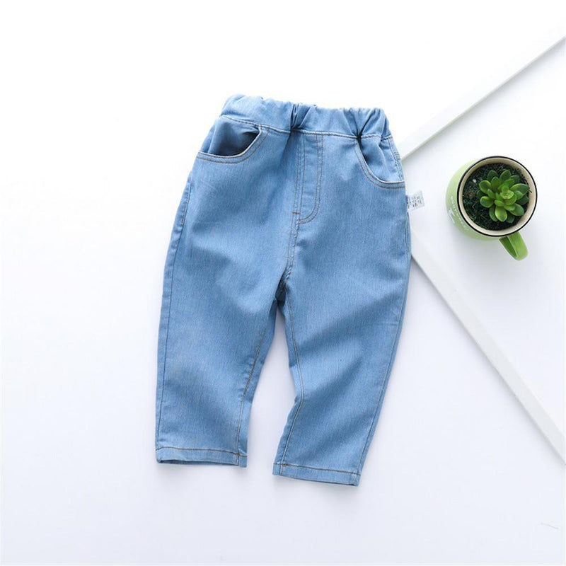 Boys Solid Elastic Waist Jeans - PrettyKid