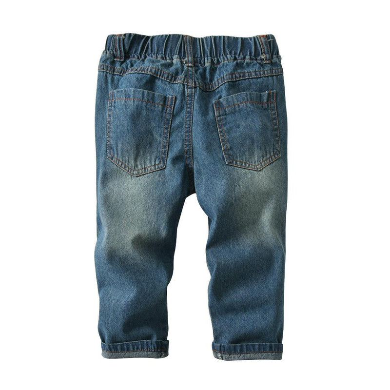 Boys Solid Elastic Waist Ripped Denim Pants Wholesale - PrettyKid