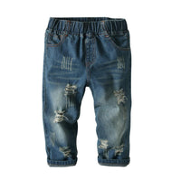 Boys Solid Elastic Waist Ripped Denim Pants Wholesale - PrettyKid