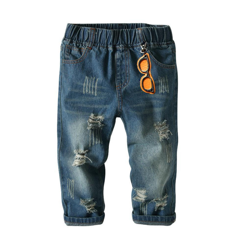 Boys Solid Elastic Waist Ripped Denim Pants Wholesale - PrettyKid