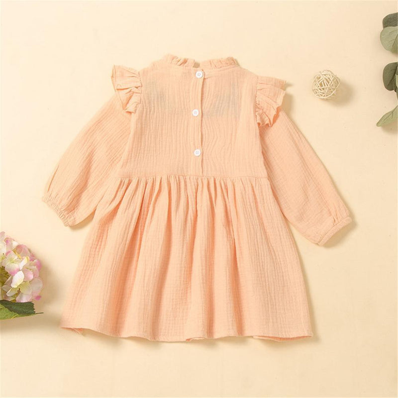 Girls Solid Embroidered Ruffle Pleated Dress Little Girl Outfits - PrettyKid